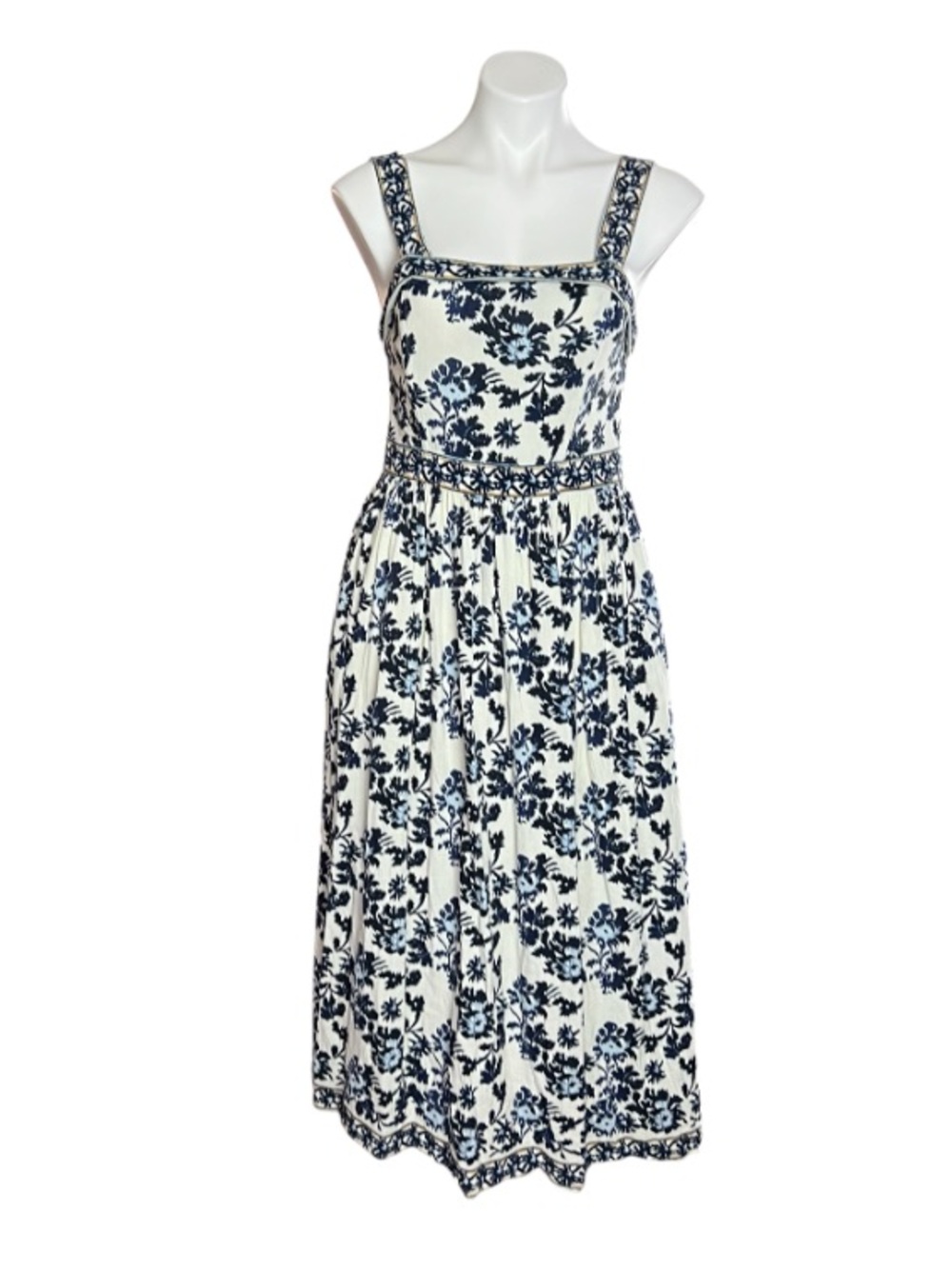Max Studio London Blue White Floral Midi Dress Cottagecore Medium